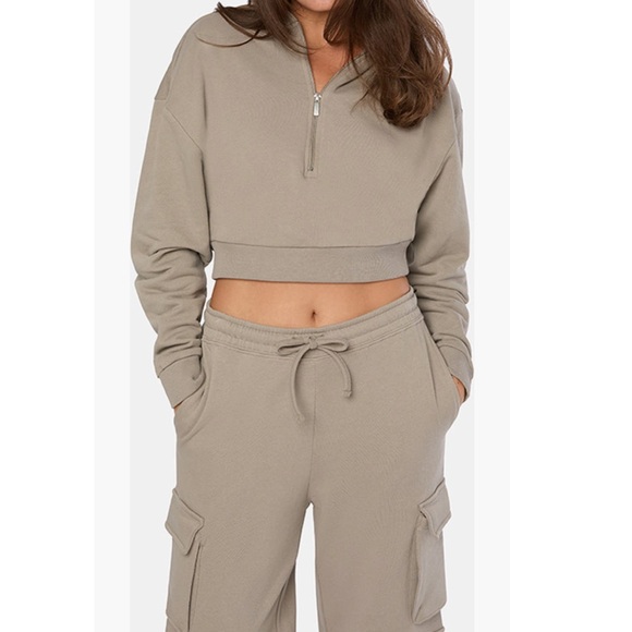 WeWoreWhat Cozy Oversized Cropped Half Zip Hoodie In Stone Color - Reemoly - Picture 1 of 5